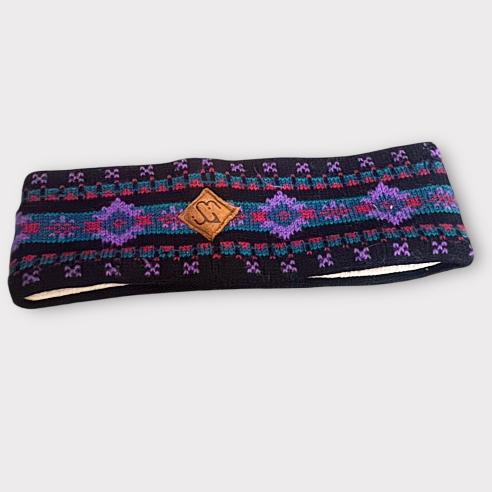 Vintage 90s Merkley Headgear Wool Black Purple Headband Canada Made Warm Winter‎